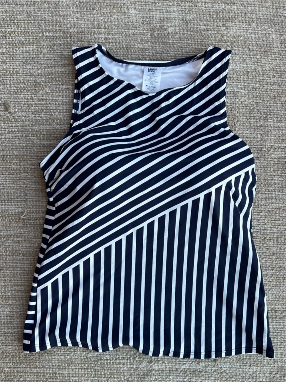 Lands End Nautical Navy Blue White Striped Tankini Swim Top size 10 DDD